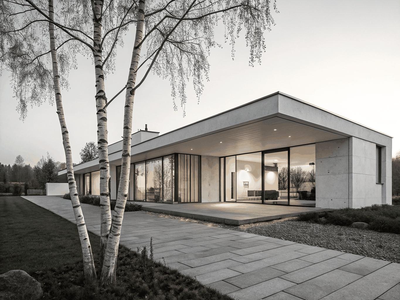 Minimalistyczna willa podmiejska z czarną stolarką aluminiową